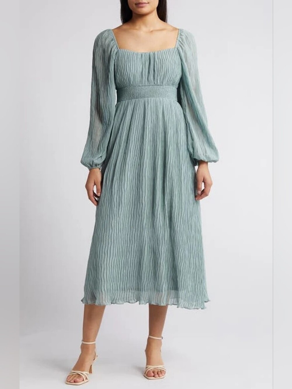 Baltic Born  Sage Long Sleeve Smocked Waist Maxi Dress - Picture 15 of 15